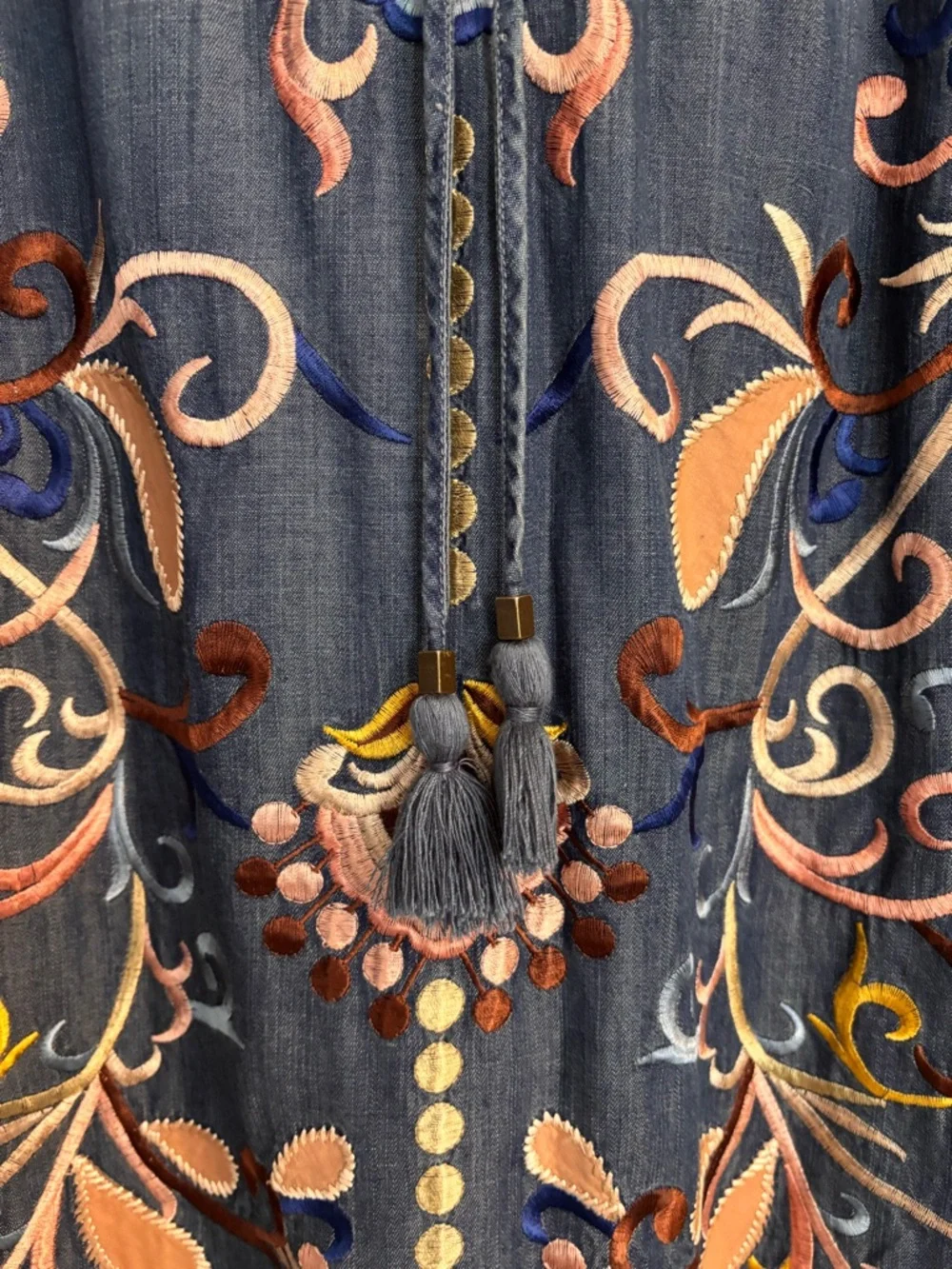 NWT Chelsea & Theodore Blue Boho Embroidered & Applique Dress - Picture 4 of 11
